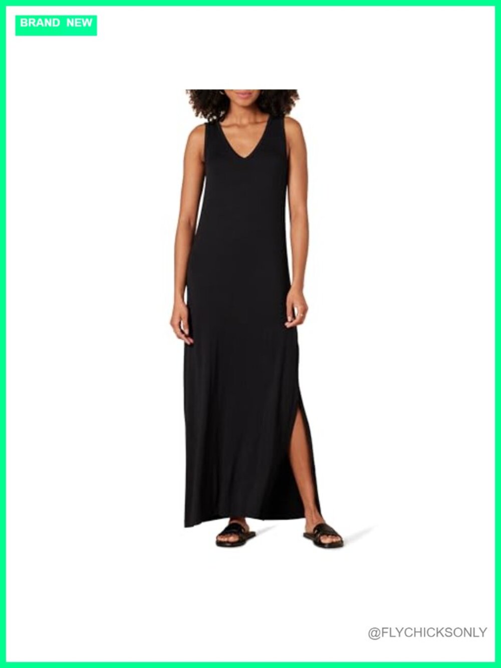 V-Neck Maxi Tank Dress Side Slits Viscose Jersey